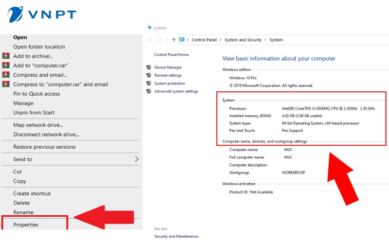 Phải chuột tại This PC và chọn Properties, tại đây bạn có thể xem thông tin CPU và RAM