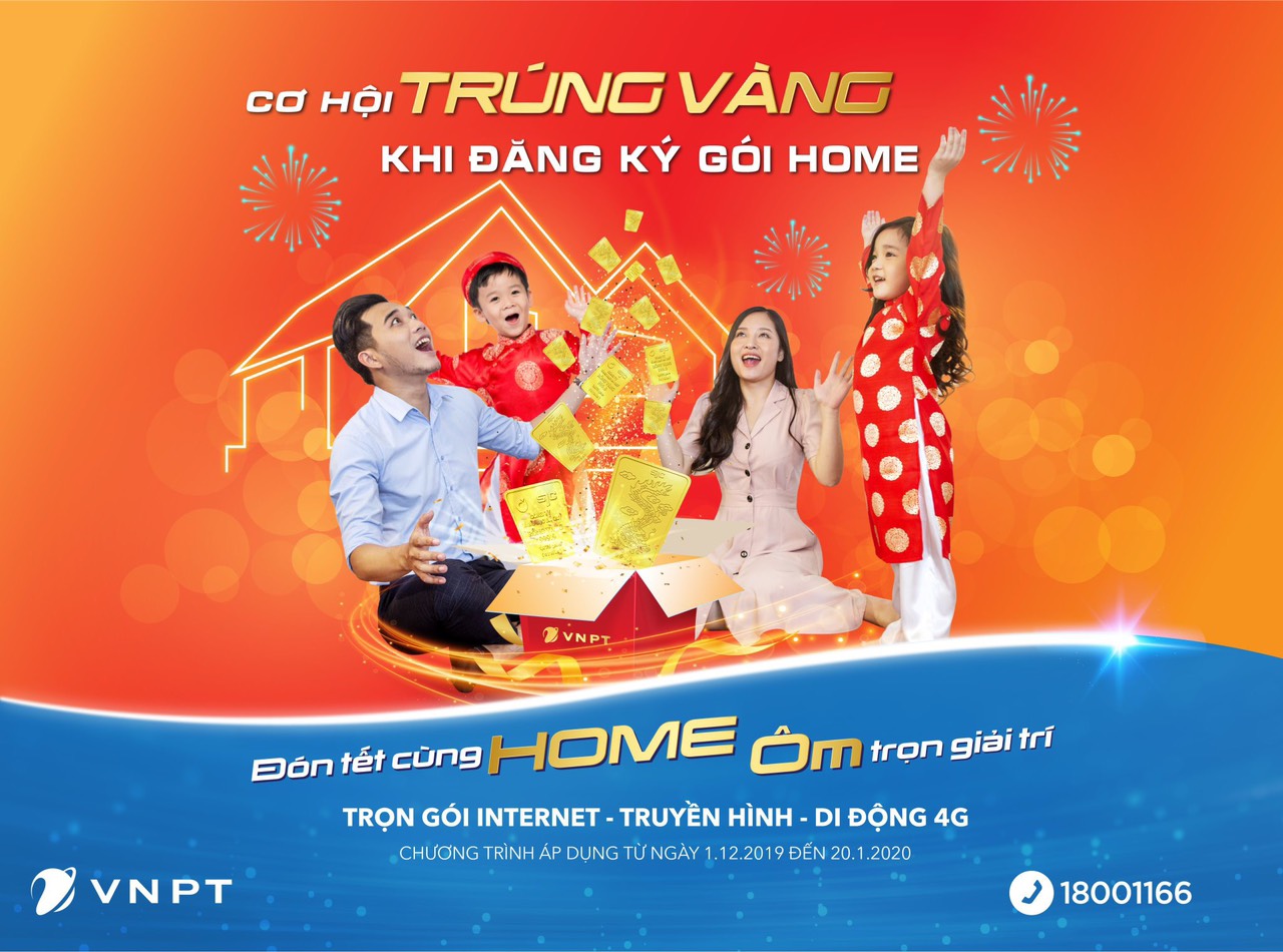 Đăng ký Internet, truyền hình VNPT dịp Tết trúng thưởng ngay vàng SJC 9999