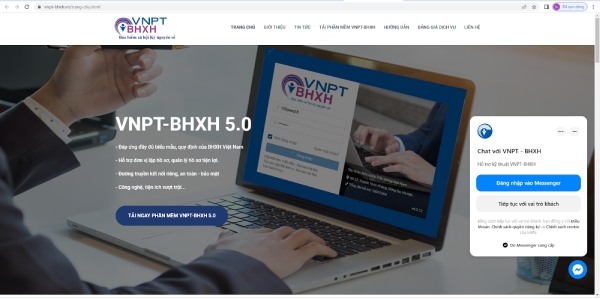 Giao diện và địa chỉ website chính thức của VNPT-BHXH