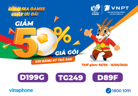 VinaPhone khuyến mại 50% gói trả sau chào mừng Sea Games 31