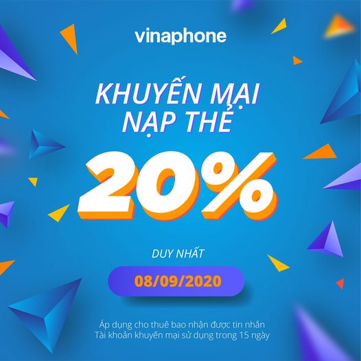 VinaPhone Khuyến Mại Nạp Thẻ trong ngày 08/09/2020