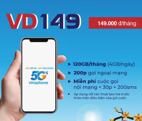 Gói VD149 với combo ưu đãi data, sms, thoại cực khủng, cước phí siêu rẻ
