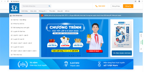 Giao diện website của phần mềm Hocmai.vn