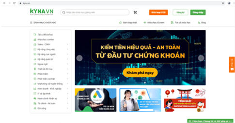 Giao diện website của phần mềm Kyna.vn