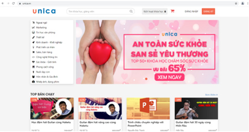 Giao diện website của phần mềm Unica.vn