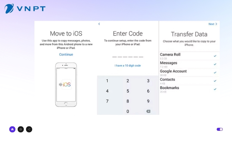 Nhập mã hiển thị và lựa chọn những dữ liệu cần thiết để chuyển sang điện thoại iPhone của bạn