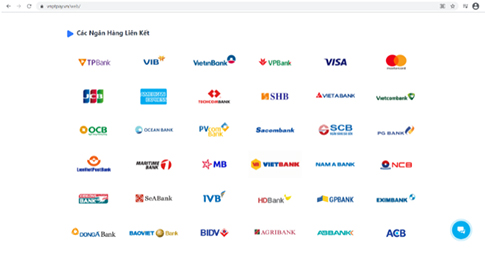 Danh sách ngân hàng liên kết trên trang chủ của website VNPT Pay