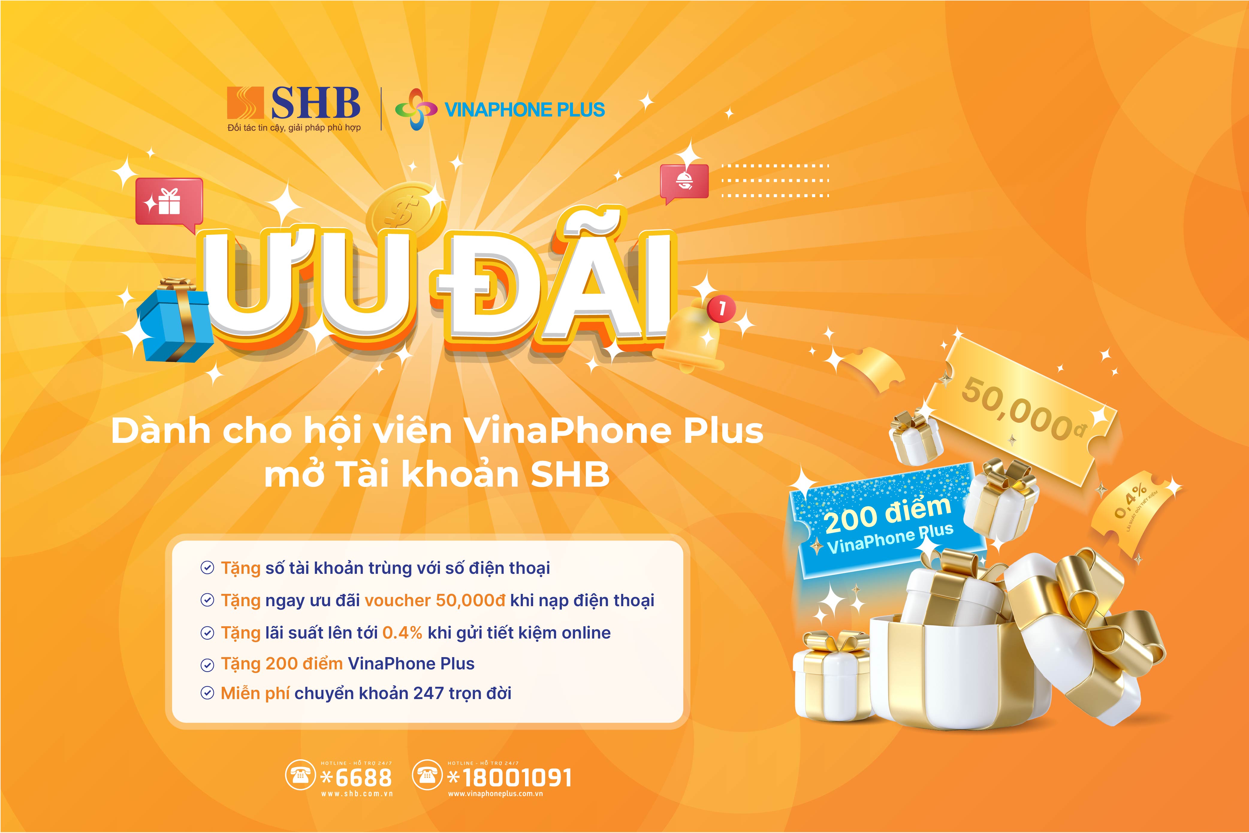 Ưu đãi đặc biệt SHB dành tặng hội viên VinaPhone Plus