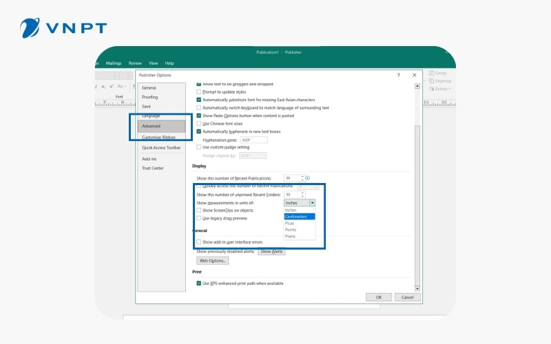 Cách chuyển đổi sang cm dễ dàng trong Publisher