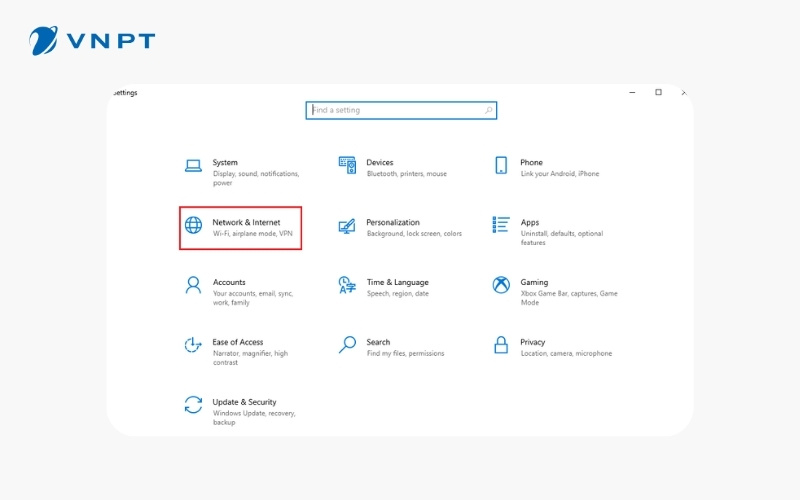 Chọn mục Network & Internet
