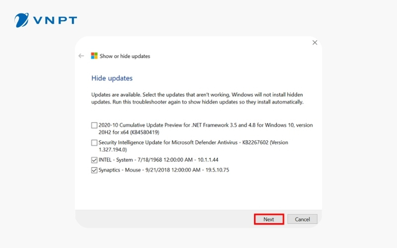 Ẩn các bản cập nhật mới của Microsoft bằng Show or Hide Updates