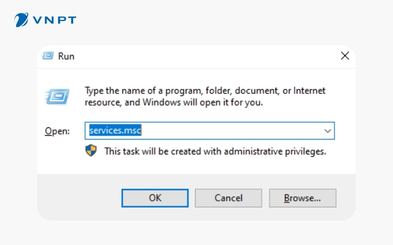 Mở service.msc trong Run