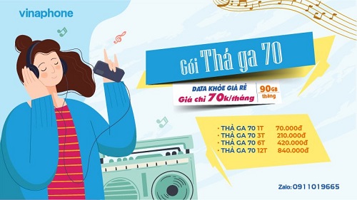 70 ngàn đồng/tháng, chọn gói cước data THAGA70 VinaPhone ưu đãi khủng