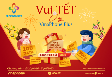 VinaPhone Plus tặng miễn phí Data, Phút gọi nhân dịp Tết Quý Mão 2023