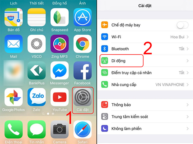 Truy cập vào cài đặt di động để bật 4G trên iPhone 6