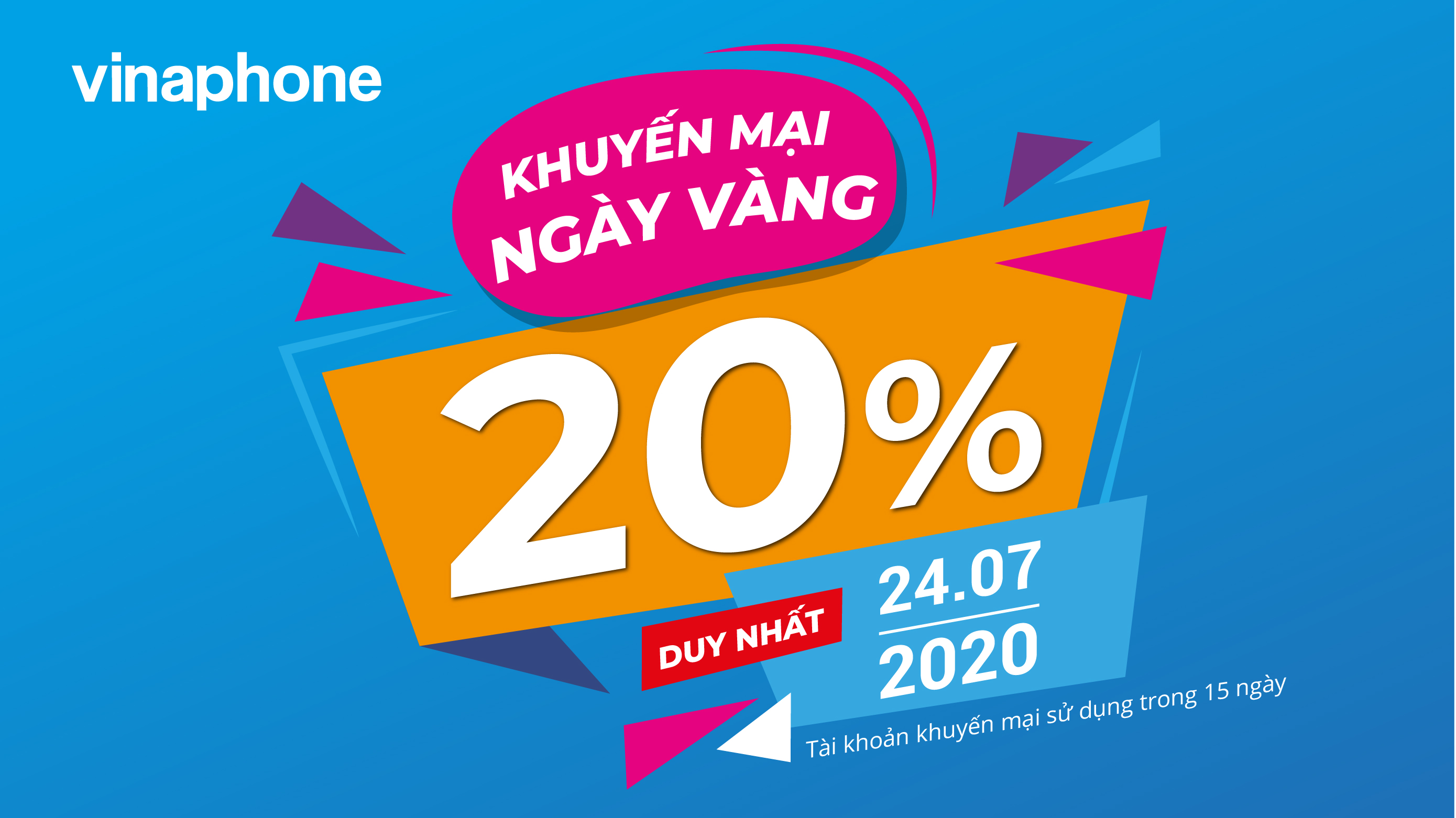 VinaPhone tặng 20% giá trị nạp cho TB trả trước trong Ngày Vàng 24/07/2020