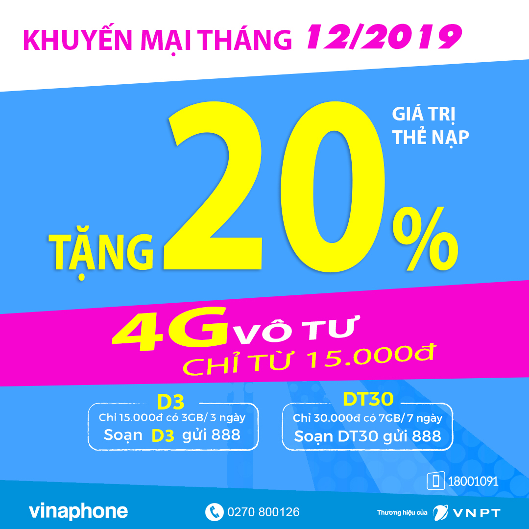Kính gửi quý Khách hàng các chương trình Khuyến mại nạp thẻ của VinaPhone trong tháng 12/2019