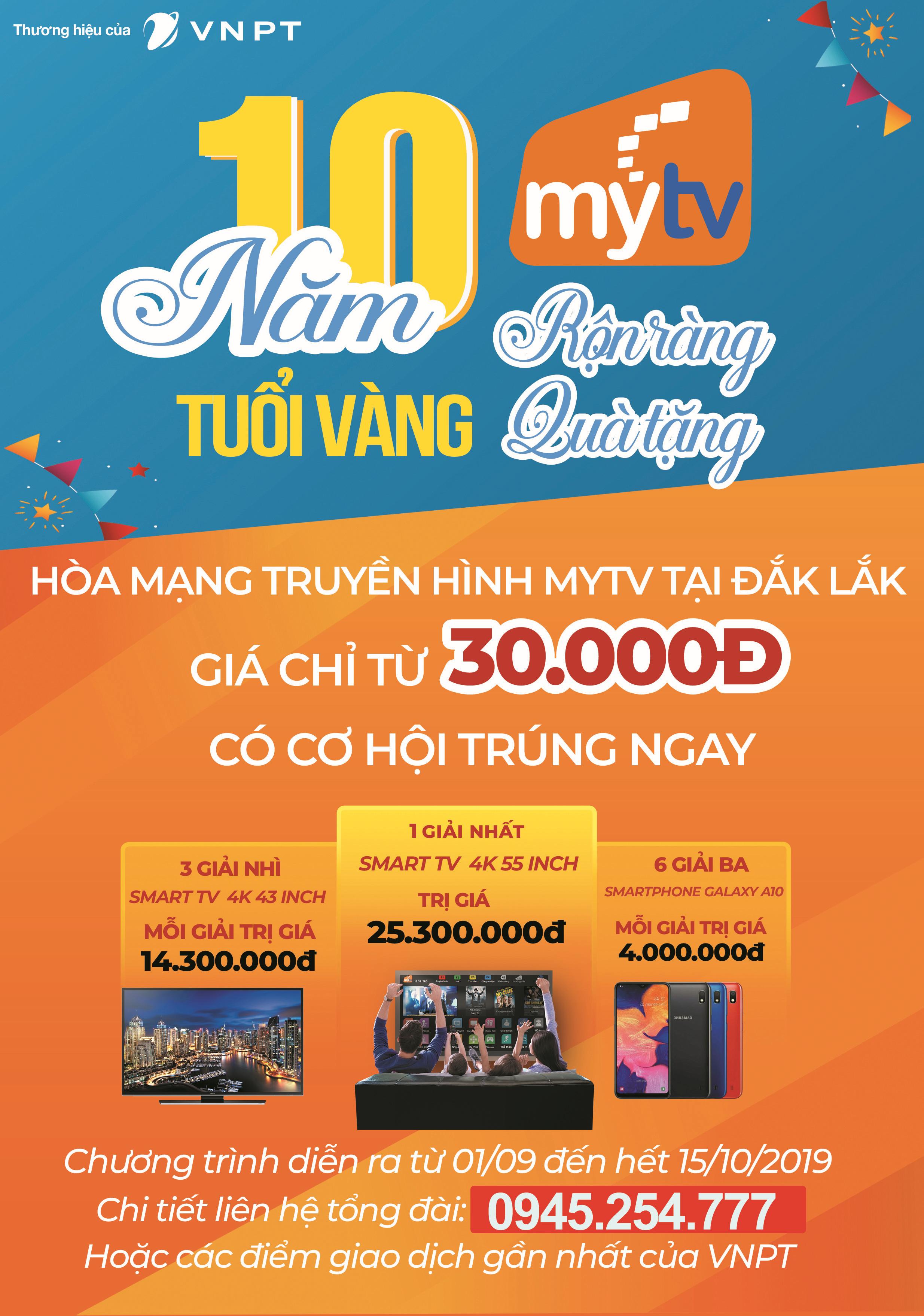 KẾT QUẢ QUAY SỐ TRÚNG THƯỞNG CHƯƠNG TRÌNH KHUYẾN MẠI MYTV “MƯỜI NĂM TUỔI VÀNG, RỘN RÀNG QUÀ TẶNG”