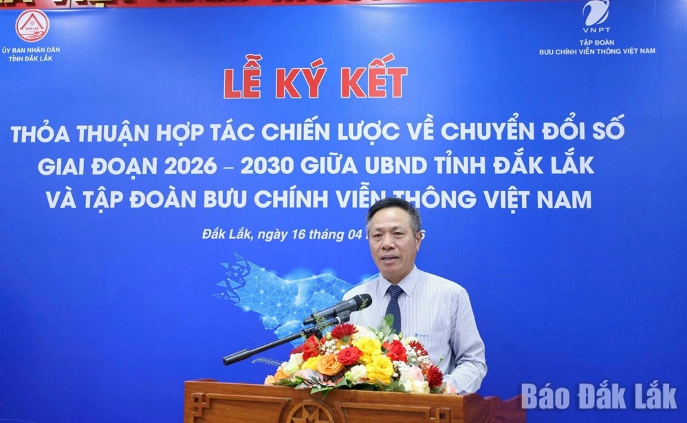 Chủ tịch Hội đồng thành viên Tập đoàn VNPT Tô Dũng Thái phát biểu tại Lễ ký kết.