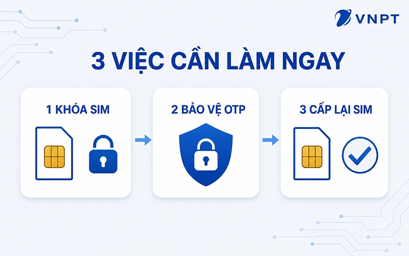 Thứ tự ưu tiên khi mất SIM gồm khóa SIM, bảo vệ OTP/tài khoản, cấp lại SIM