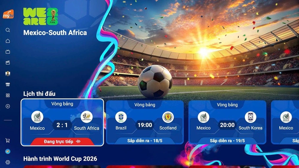 Giao diện Sport Hub trên truyền hình MyTV