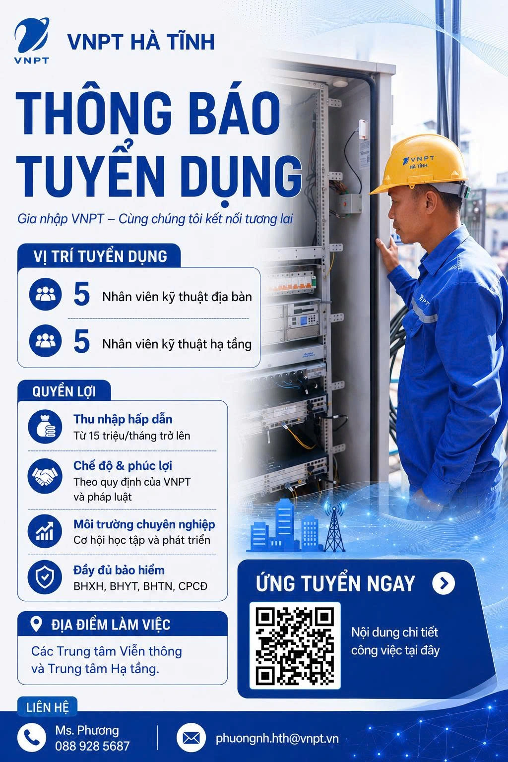 THÔNG BÁO TUYỂN DỤNG NHÂN SỰ KỸ THUẬT - VNPT HÀ TĨNH